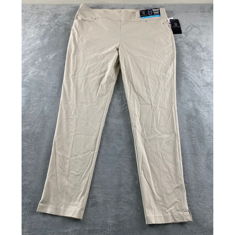 PGA Tour Womens Golf Pants XXL Silver Lining Beige Tummy Control Stretch